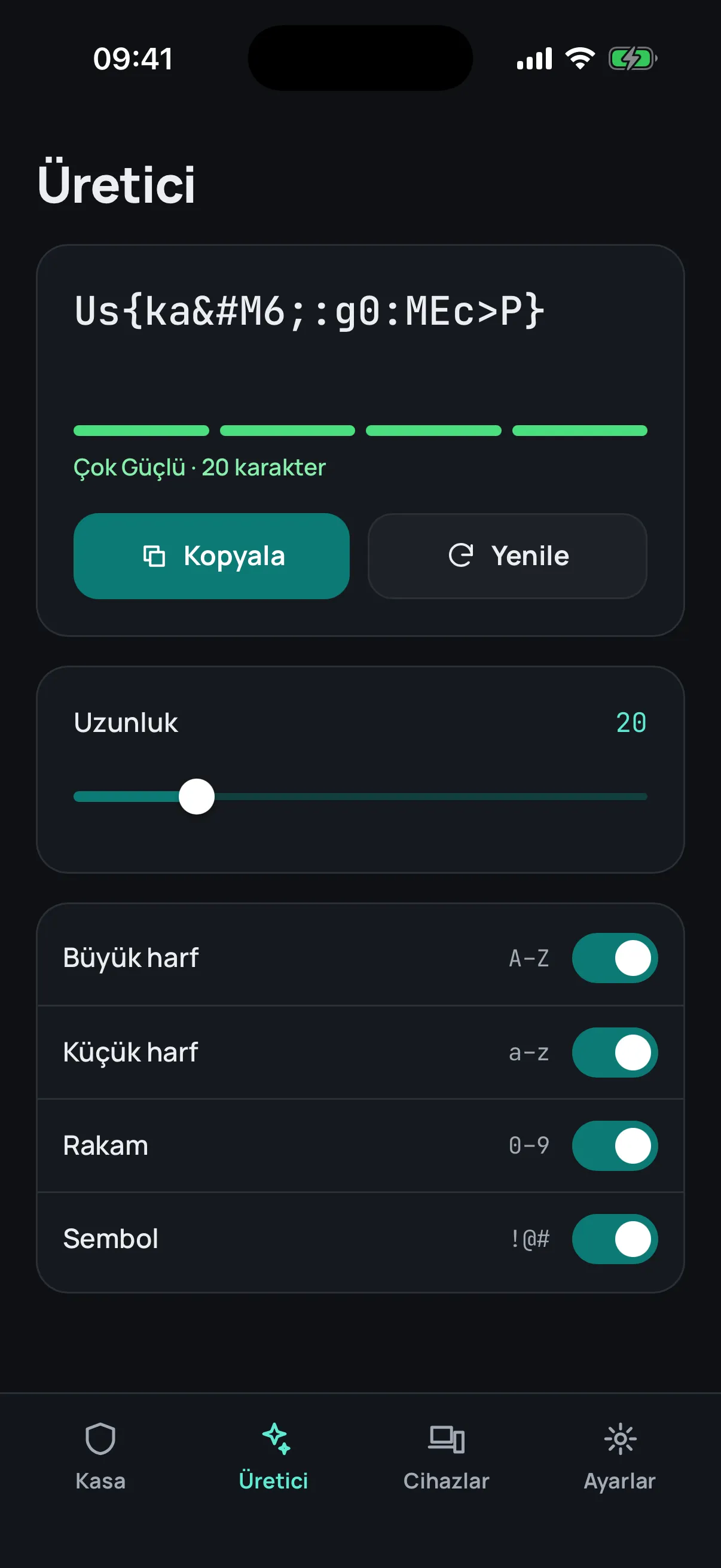 The password generator on the iPhone: a very strong 20-character password